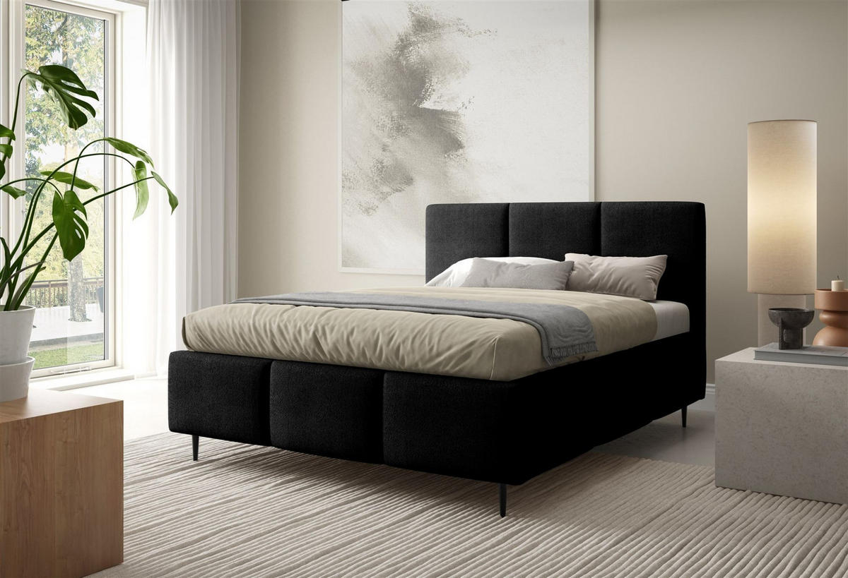 POLSTERBETT Miami Komplettset - Schwarz, Holzwerkstoff/Textil (140/200cm) - Fun Möbel