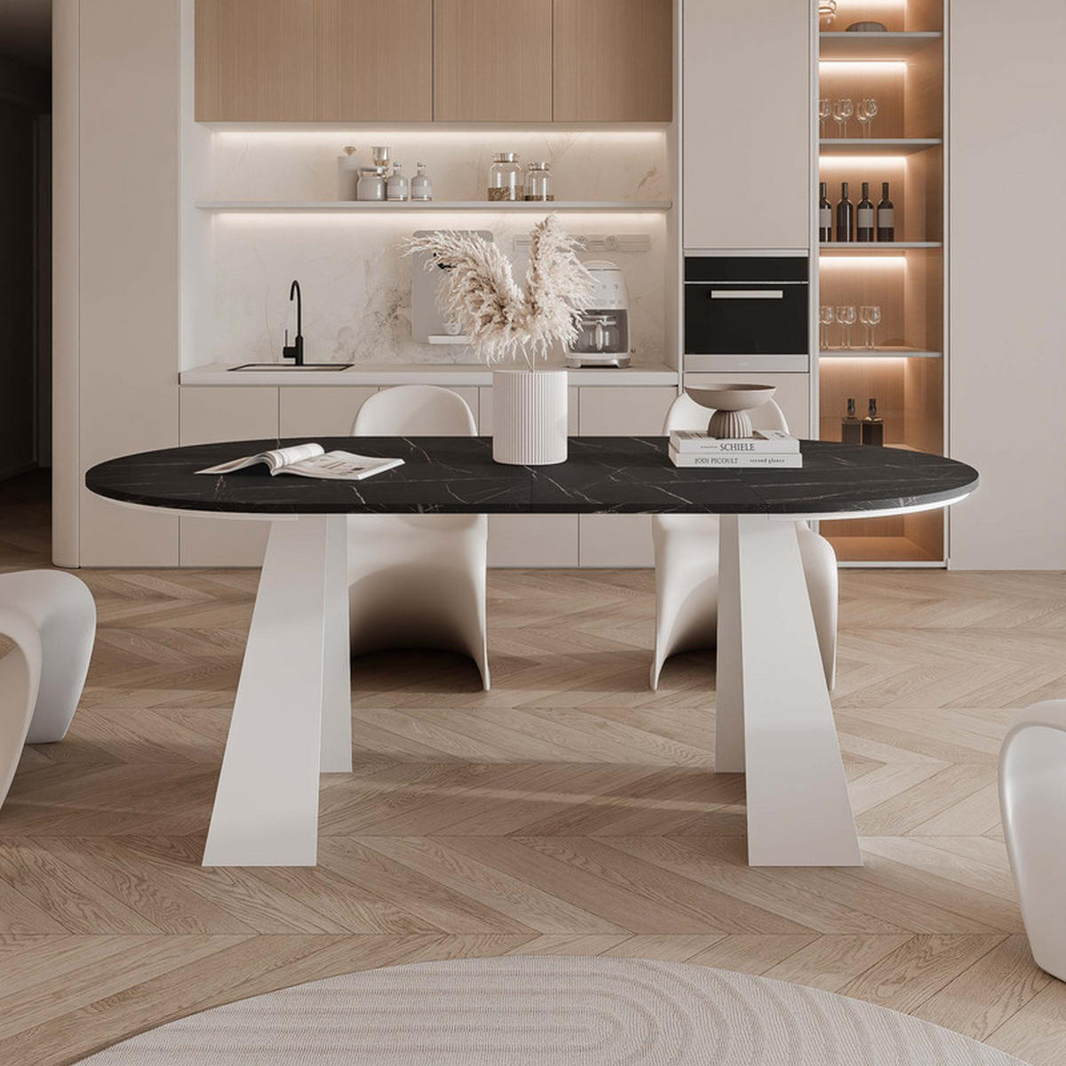 AUSZIEHTISCH FORTE 100/76 cm, Weiß / Grigia Pietra (Steingrau) - Weiß/Grau, Holzwerkstoff/Metall (100/100/76cm) - Idohome