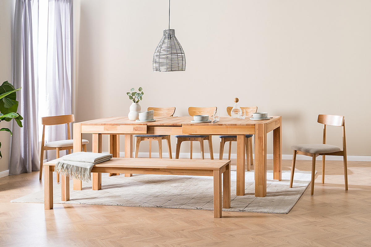 ESSTISCH - Buche massiv - Buchefarben, Holz (90/180/75cm) - home24