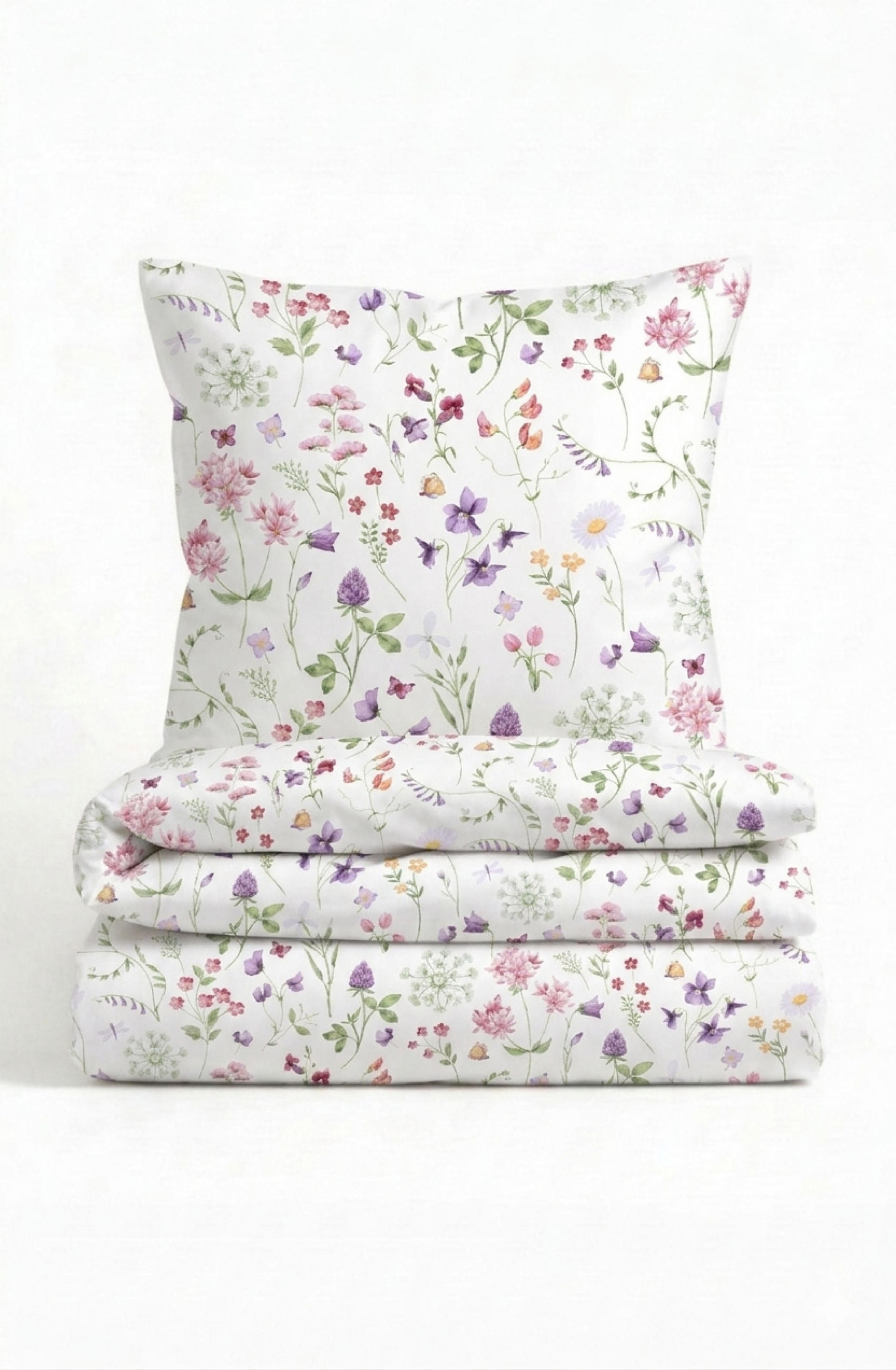 BETTWÄSCHE-GARNITUR Premium Linon Flowerpower weiss, 135x200 cm + 80x80 cm - Weiß, Textil (135/200cm) - biberna