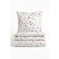 BETTWÄSCHE-GARNITUR Premium Linon Flowerpower weiss, 135x200 cm + 80x80 cm - Weiß, Textil (135/200cm) - biberna
