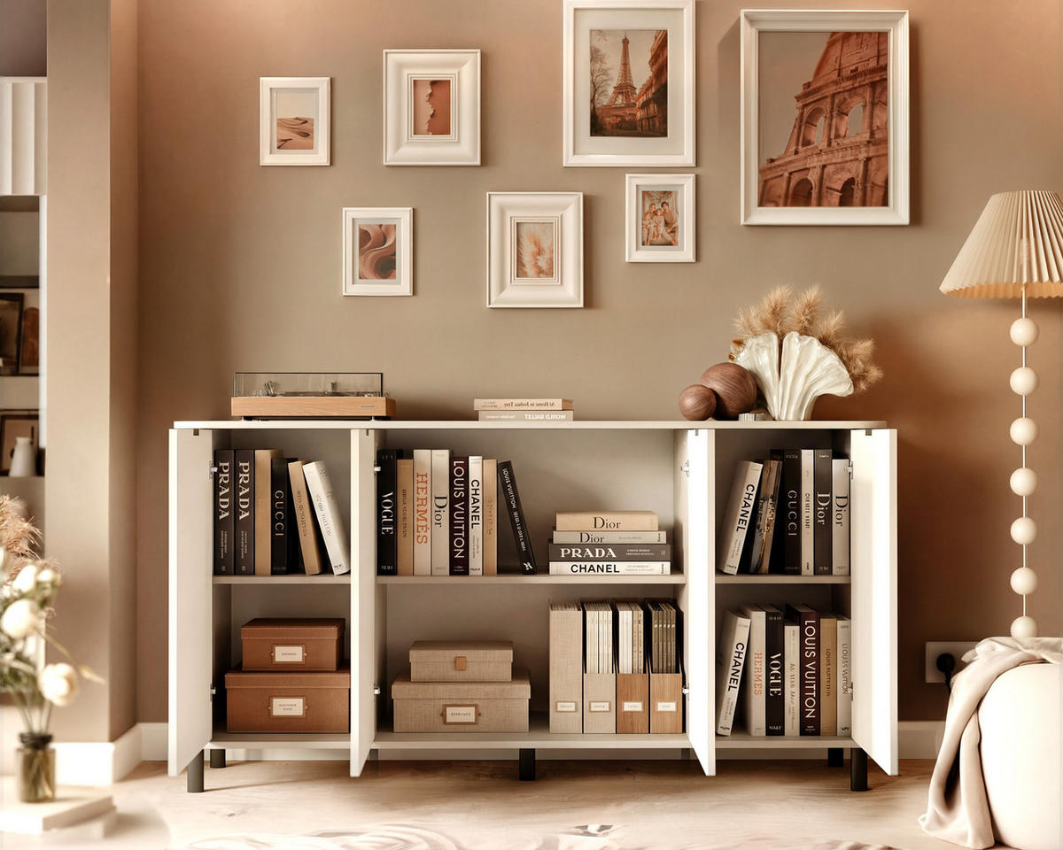 KOMMODE VITA 177 cm, Lehmgrau - Schwarz/Grau, Holzwerkstoff/Metall (176.5/91/40.5cm) - Idohome