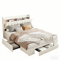 POLSTERBETT 140x200 cm mit 4 Schubladen LED und Ladestation - Beige, Holz (140/200cm) - PARAFTA HOME