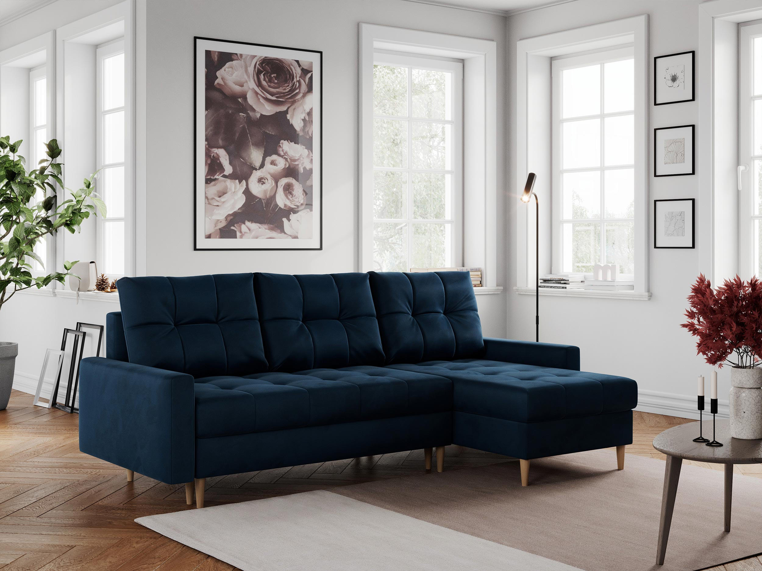 ECKSOFA Colin Velvet Dunkelblau - Dunkelblau/Braun, Holz/Textil (220/140cm) - MKS