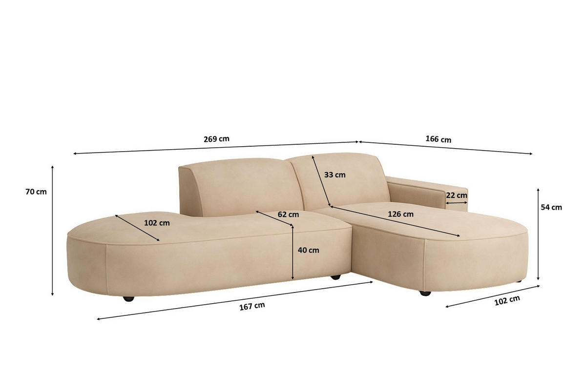 ECKSOFA Cursal Atelier, Stoff Salvador, Beige, Rechts - Beige, Holz (269/166cm) - Kaiser Möbel