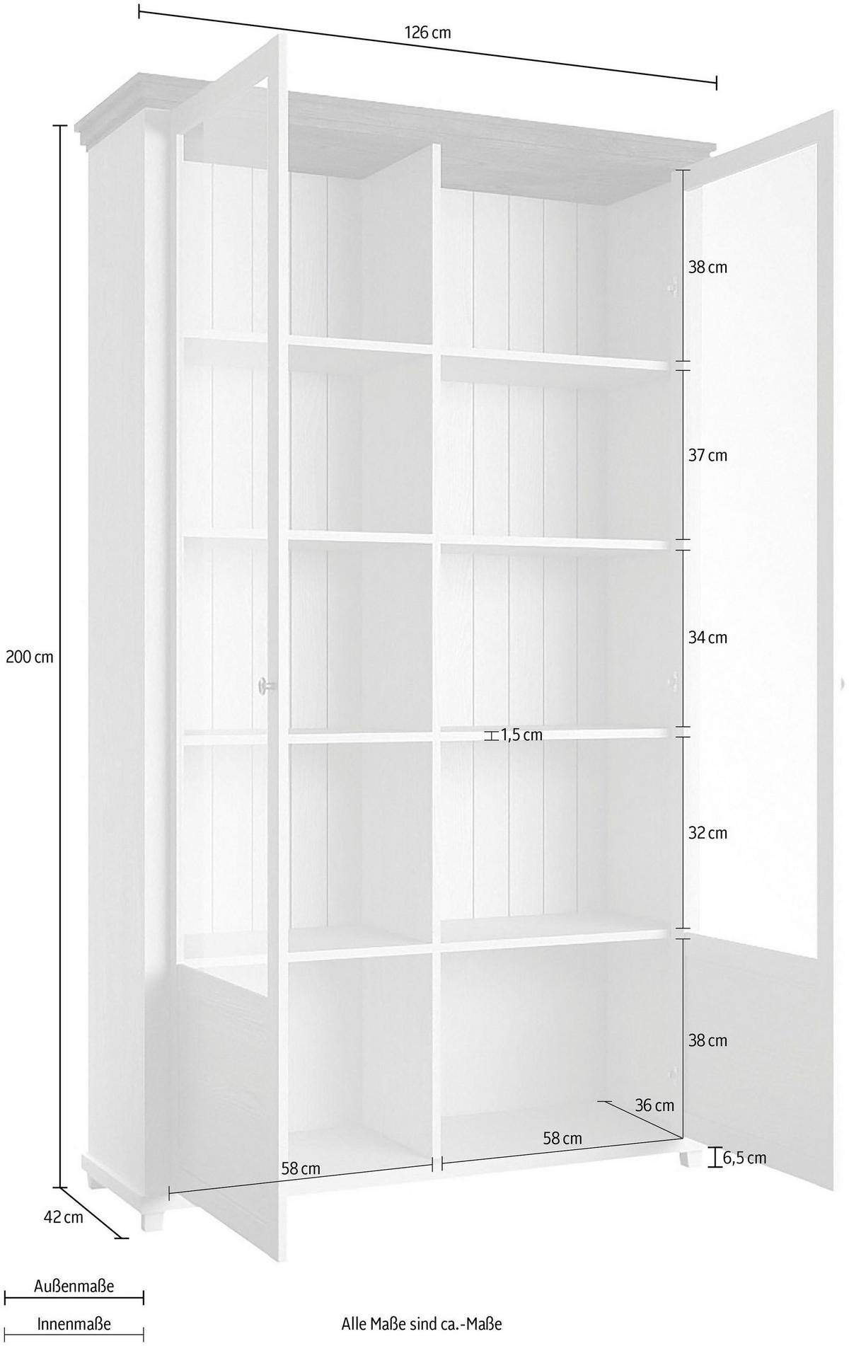 VITRINE Elda Grün / Eiche Lefkas 126 / 42 / 200 cm - Grün, Holz/Holzwerkstoff (126/200/42cm) - Feldmann-Wohnen