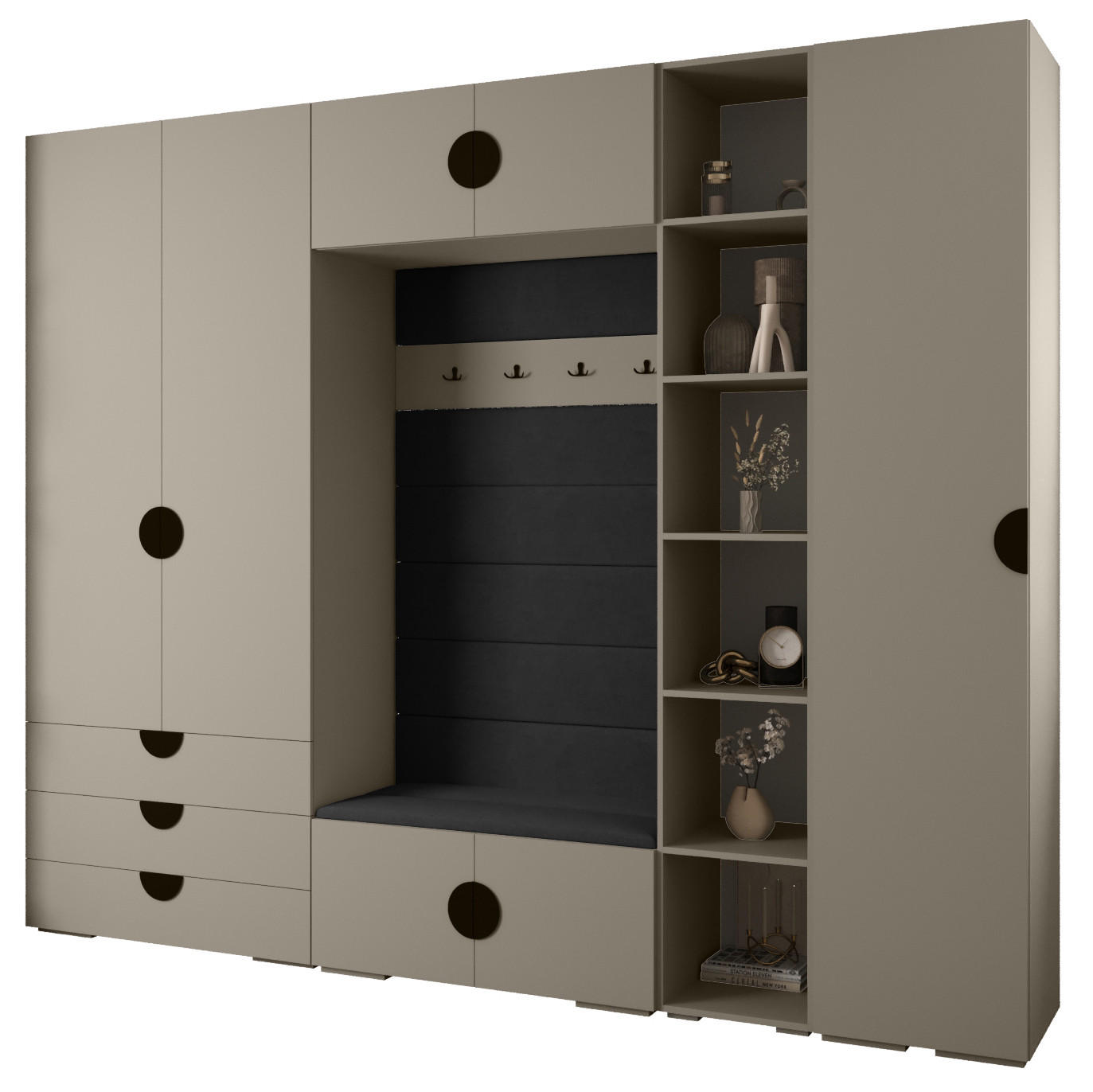 Abiks Möbel Garderoben-Set Kaschmir, Schwarz, Schwarz 290x236.7x47 cm