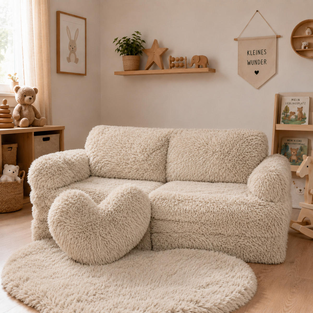 KINDERSOFA Mammoth 6-teilig flauschig - Beige, Textil (120/25/60cm) - MeowBaby