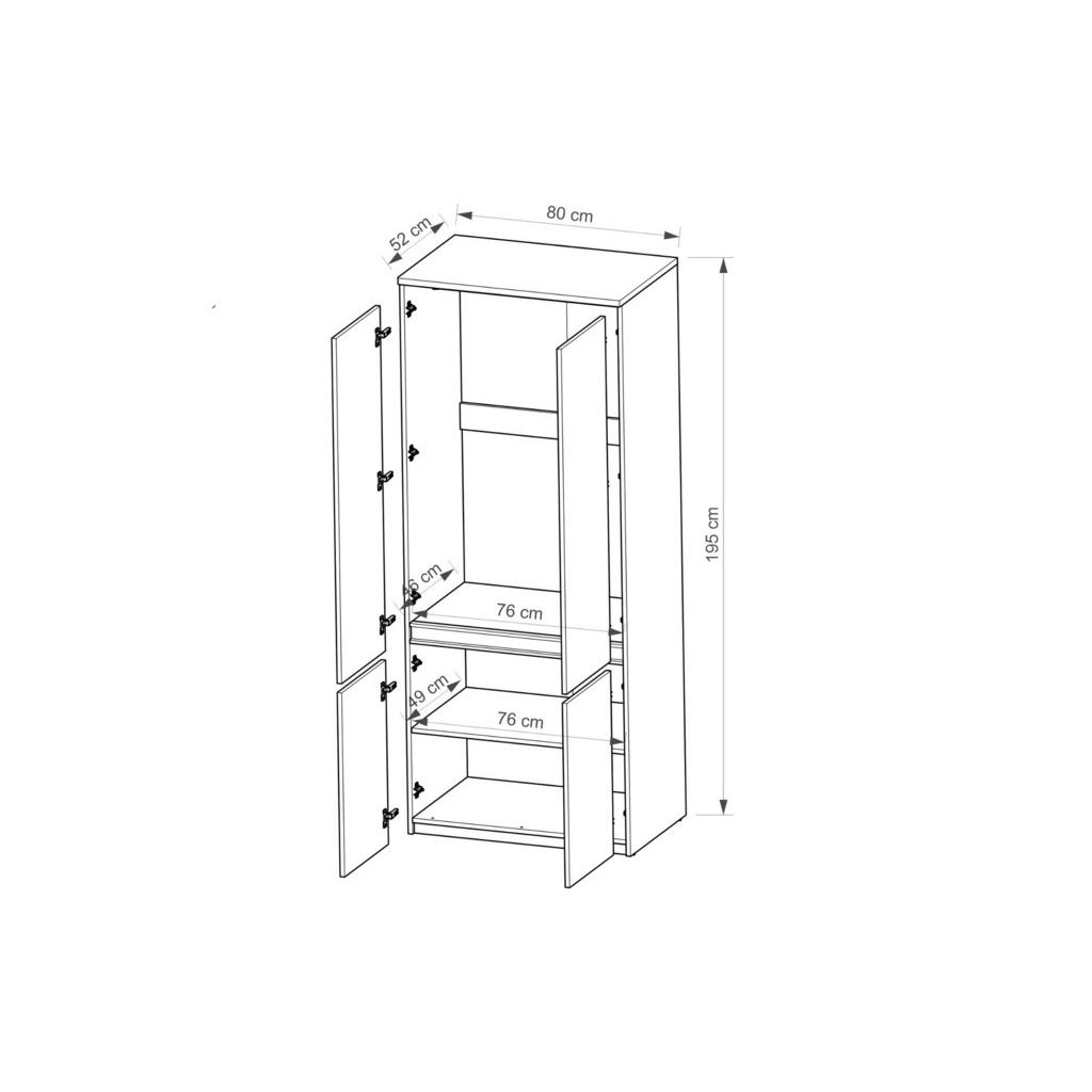Thumbnail - Deine Möbel 24 Kleiderschrank, Weiß, Eiche Wotan, Holzwerkstoff, 80x195x52 cm, Kinder- & Jugendzimmer, Kindermöbel, Kind...