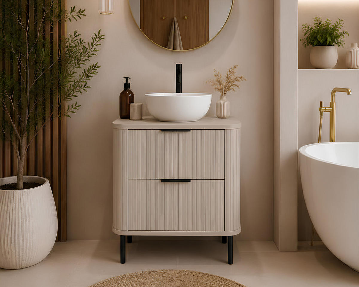 BADEZIMMERSCHRANK : Farbe Eiche Craft, Griff schwarz, Füße schwarz, 60 x 41,5 x 66,7 cm - Eichefarben/Schwarz, Holzwerkstoff (60/66.7/41.5cm) - 3XE LIVING