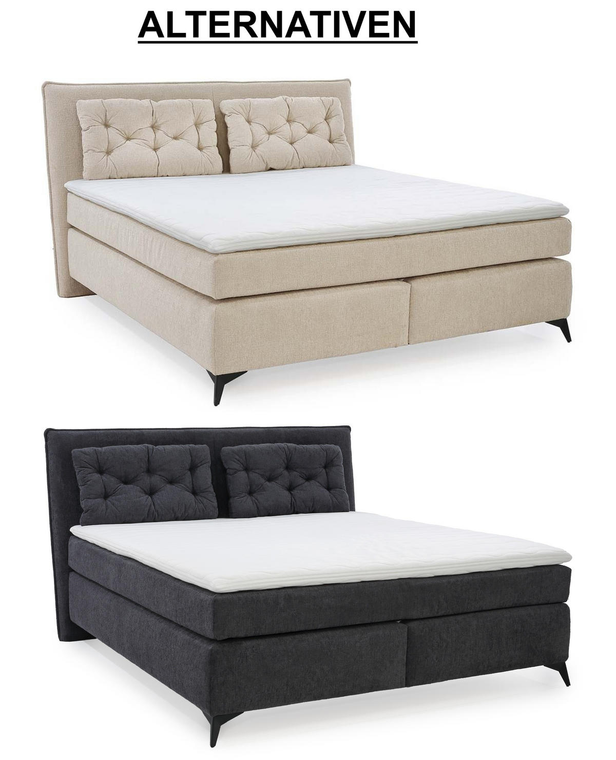 BOXSPRINGBETT 180x200 cm mit Bonell-Wende-Federkernmatratzen H2/H3, Bonell-Federkernpolsterung, PU-Schaum-Topper, 2 Kissen, Chenille Beige / 20030 - Beige/Schwarz, Textil/Metall (180/200cm) - luma-home