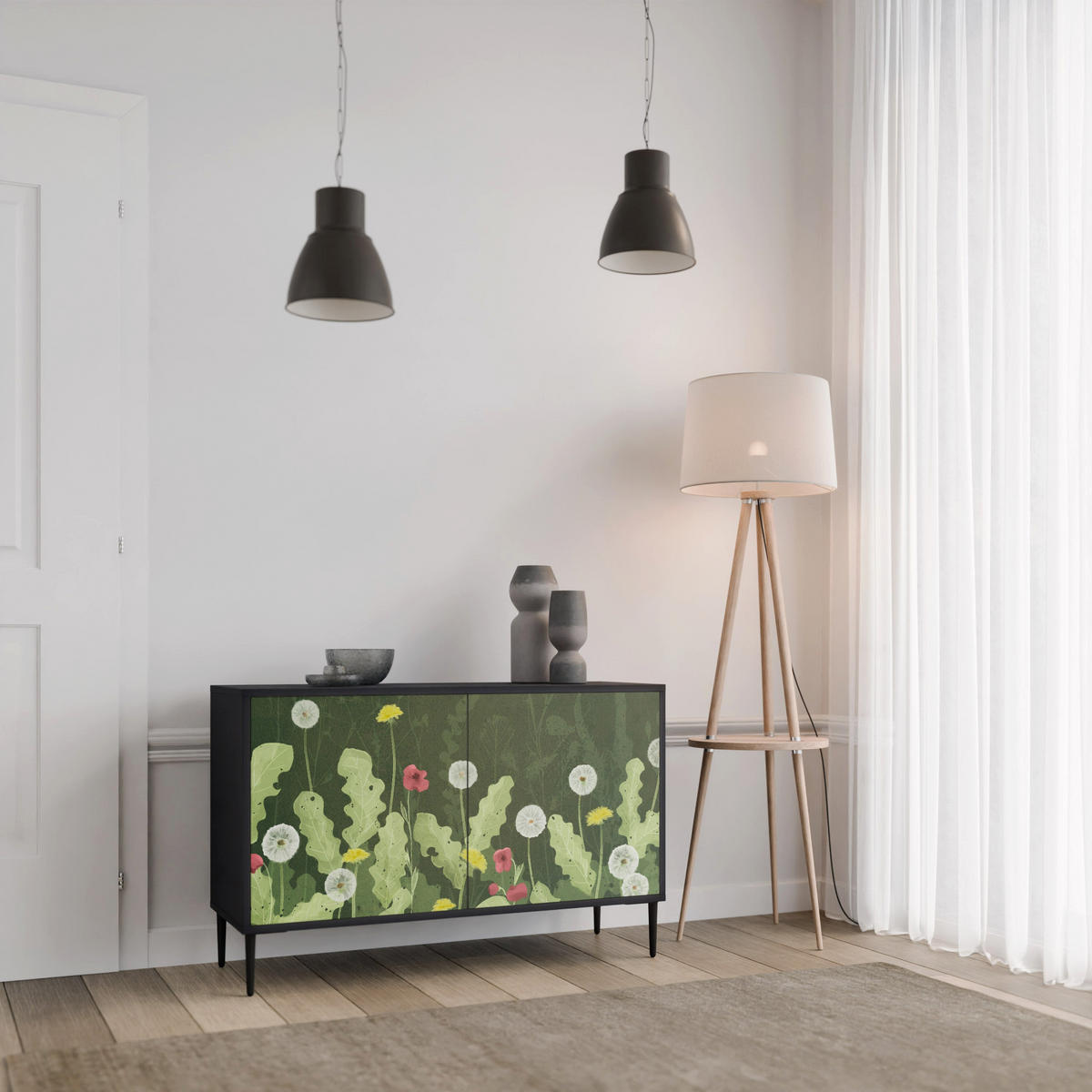 SIDEBOARD DANDELION AMUSE, Eicheneffekt, 111x42x77,5 cm, 2 Türen - Eichefarben/Buchefarben, Holzwerkstoff/Buchenholz (111/77.5/42cm) - SpaceRebels