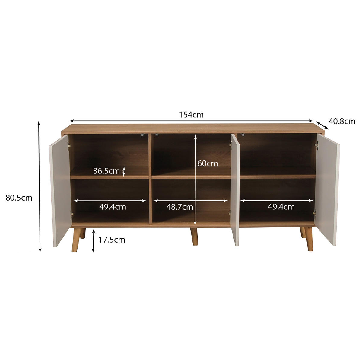 SIDEBOARD NORWAY / Weiß und Eiche Farbe - Multicolor, Holzwerkstoff (41/81/154cm) - Weber Industries