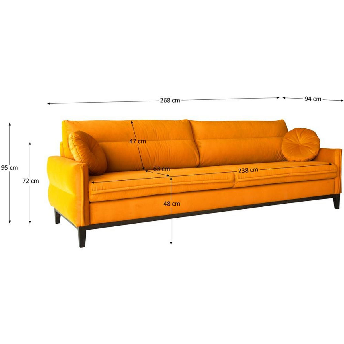 SOFA 3-SITZER Belweder Velours gelb - Wengefarben/Gelb, Holz/Textil (268/95/94cm) - Beautysofa