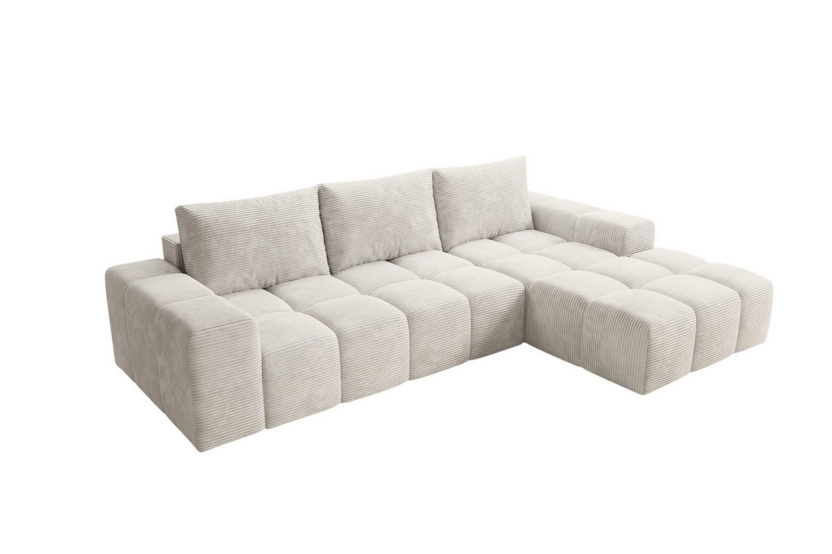 ECKSOFA Cento, L-Form, Ottomane Rechts, Cordstoff, 285x56x180 cm, Beige - Beige, Holz (285/180cm) - PROMETO Möbel