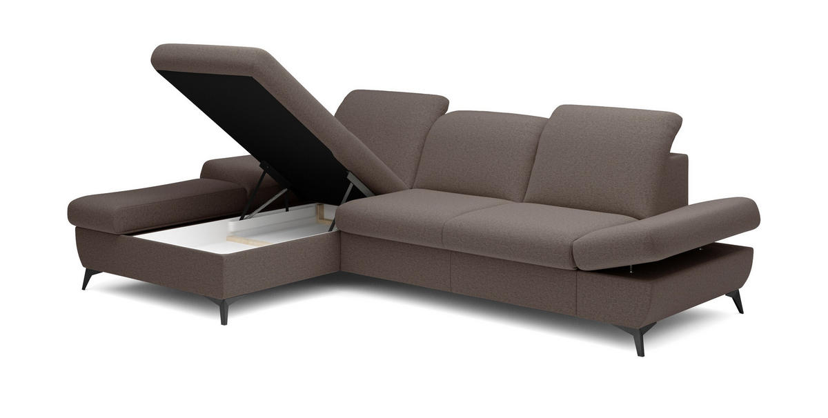 ECKSOFA FELICE L-S Braun Geflochtener Stoff mit Schlaffunktion - Dunkelbraun, Holz (284/166cm) - MASSENO