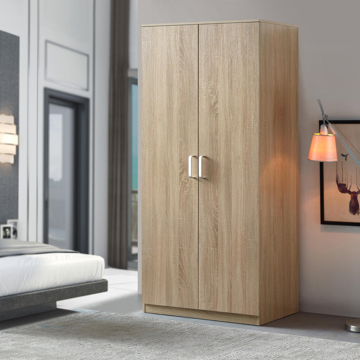 KLEIDERSCHRANK Bodolz - Sonoma Eiche, Holzwerkstoff (80/176/52cm) - [en.casa]