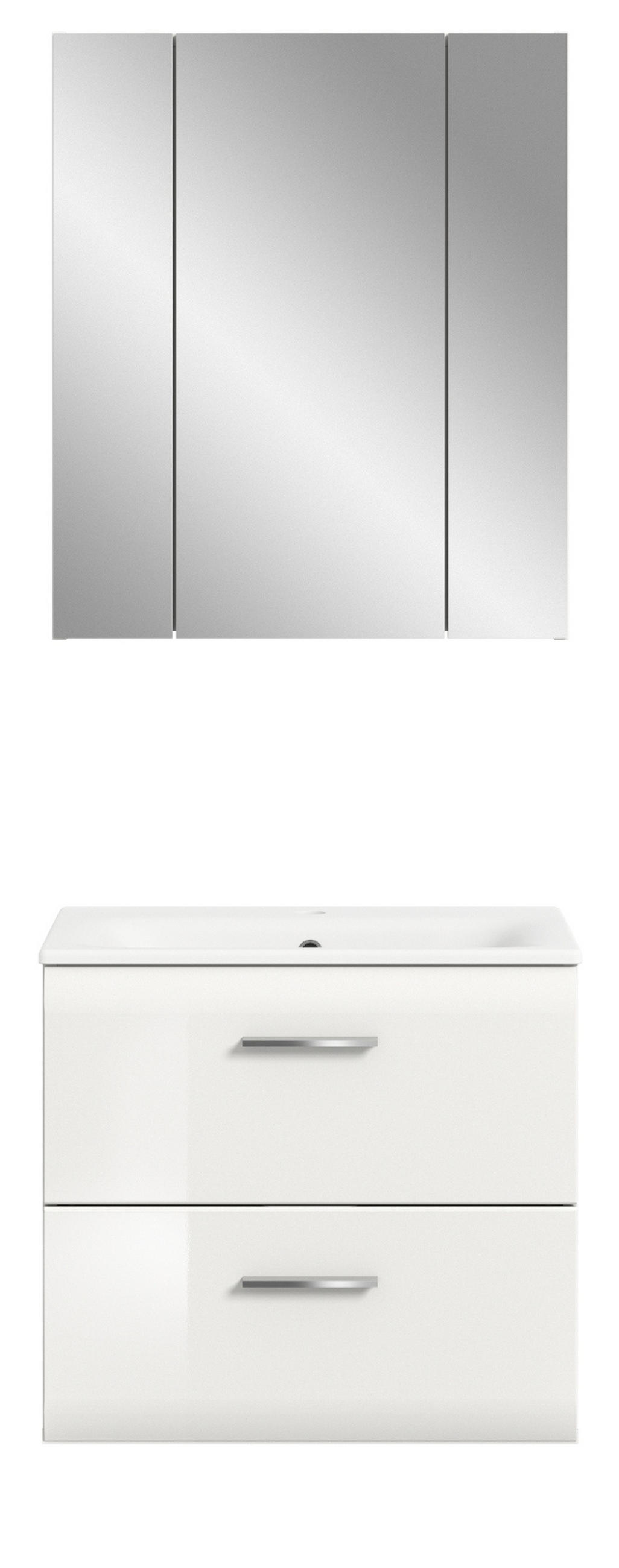 BADMÖBEL SET 2-teilig in weiß Hochglanz inkl. Waschbecken 60 x 185 cm Cover - Weiß Hochglanz/Silberfarben, Holzwerkstoff/Kunststoff (60/185/46cm) - Inn.Furn