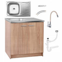 SPÜLUNTERSCHRANK 80cm mit Spüle + Armatur + Siphon Sonoma-Eiche - Sonoma Eiche, Holzwerkstoff (80/82/46cm) - Stamar