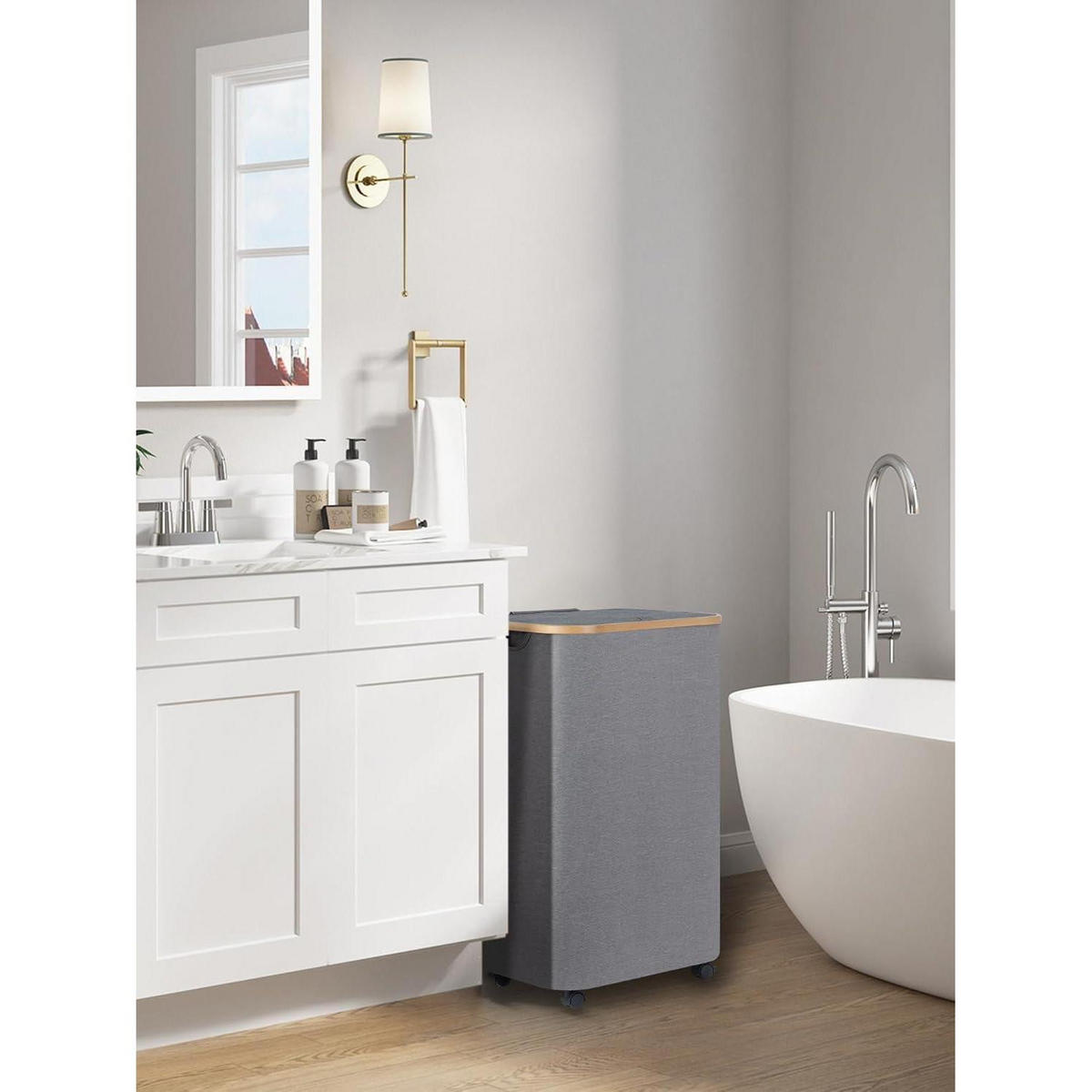 WÄSCHEKORB mit Rollen 100L Grau - Grau, Textil (33/75/44cm)