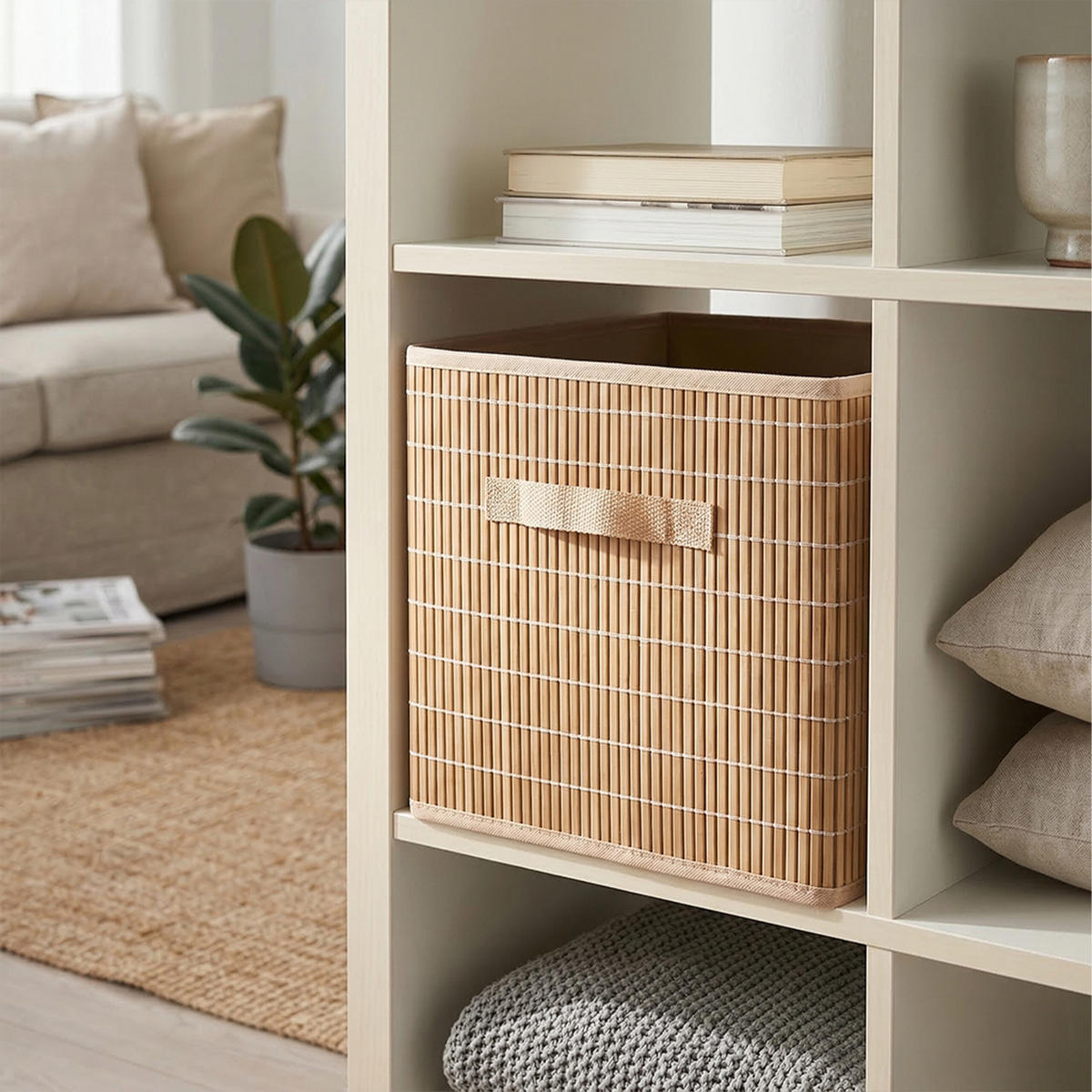 SADA košov - svetlohnedá, drevo/textil (28/28/28cm) - Relaxdays