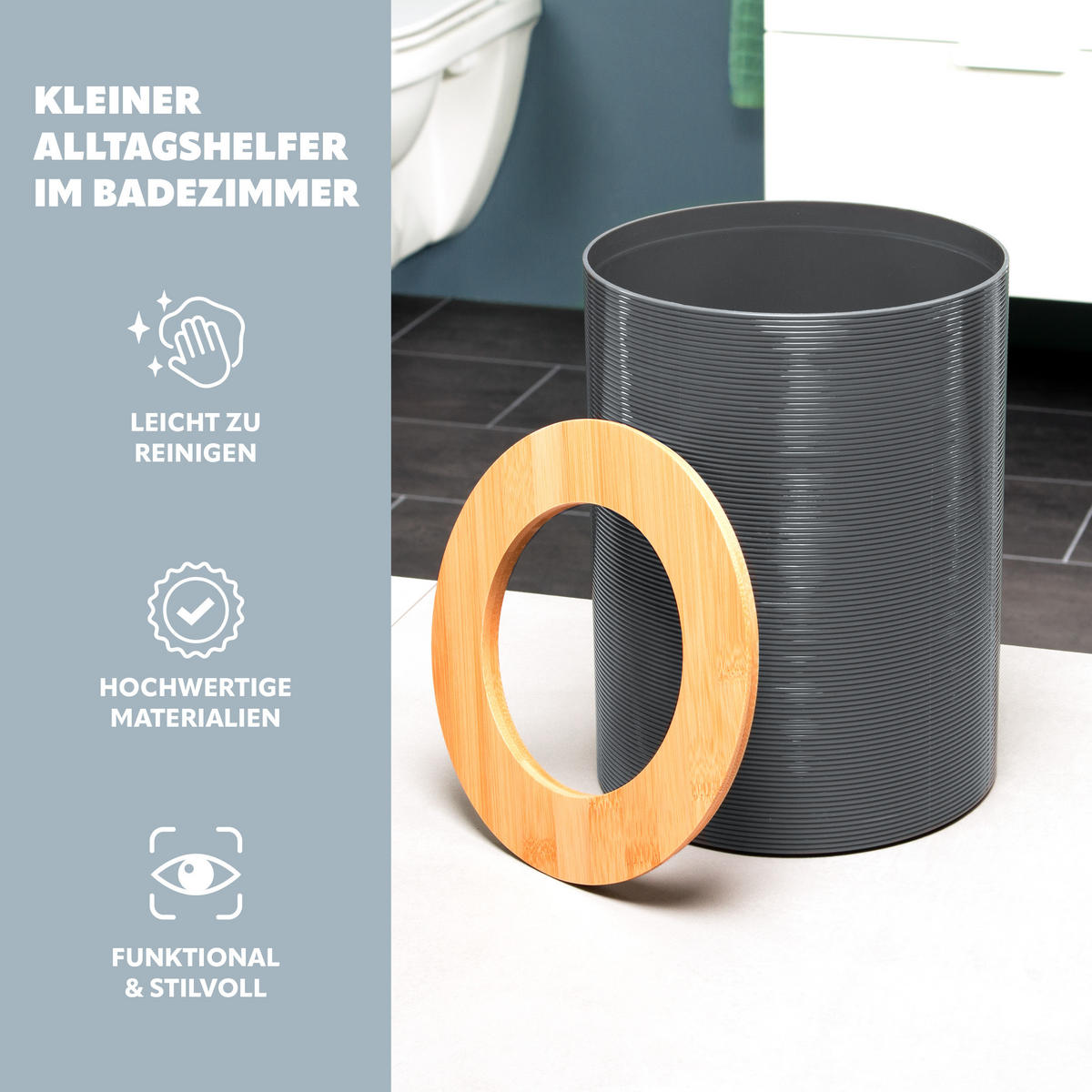 KOSMETIKEIMER SEGNO 5,5 Liter, grau - Grau, Kunststoff (19/24.5/19cm) - bremermann