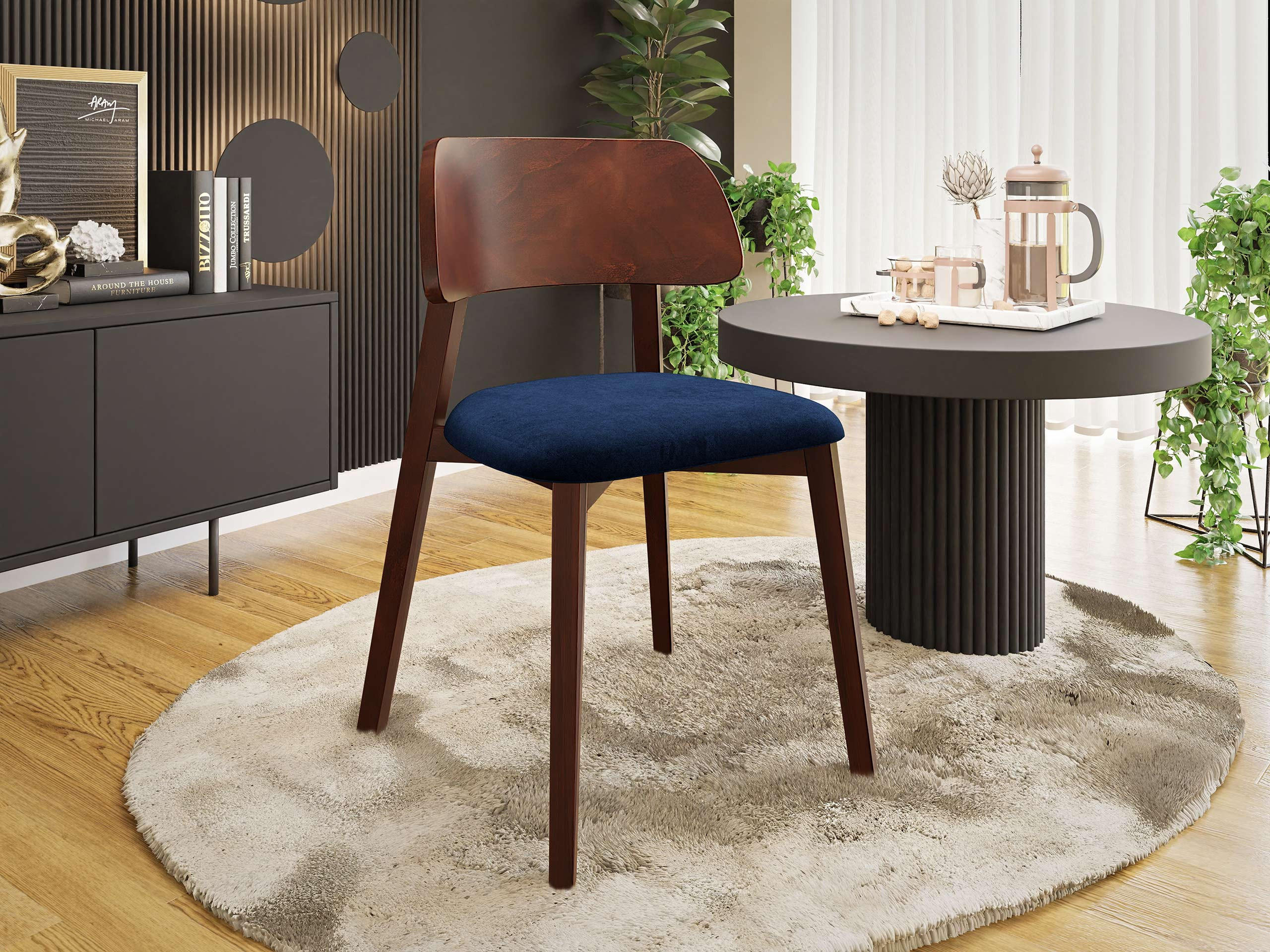 Thumbnail - Mirjan24 Polsterstuhl, Blau, Nussbaum, Textil, 1-Sitzer, 47x80x50 cm, Esszimmer, Stühle, Esszimmerstühle, Vierfußstühle