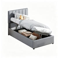 POLSTERBETT 90×200 cm mit bettkasten, hydraulisches stauraumbett, kinderbett mit hohes leinen-kastenbett, grau - Grau, Holz/Metall (90/200cm) - GENKI LIVING