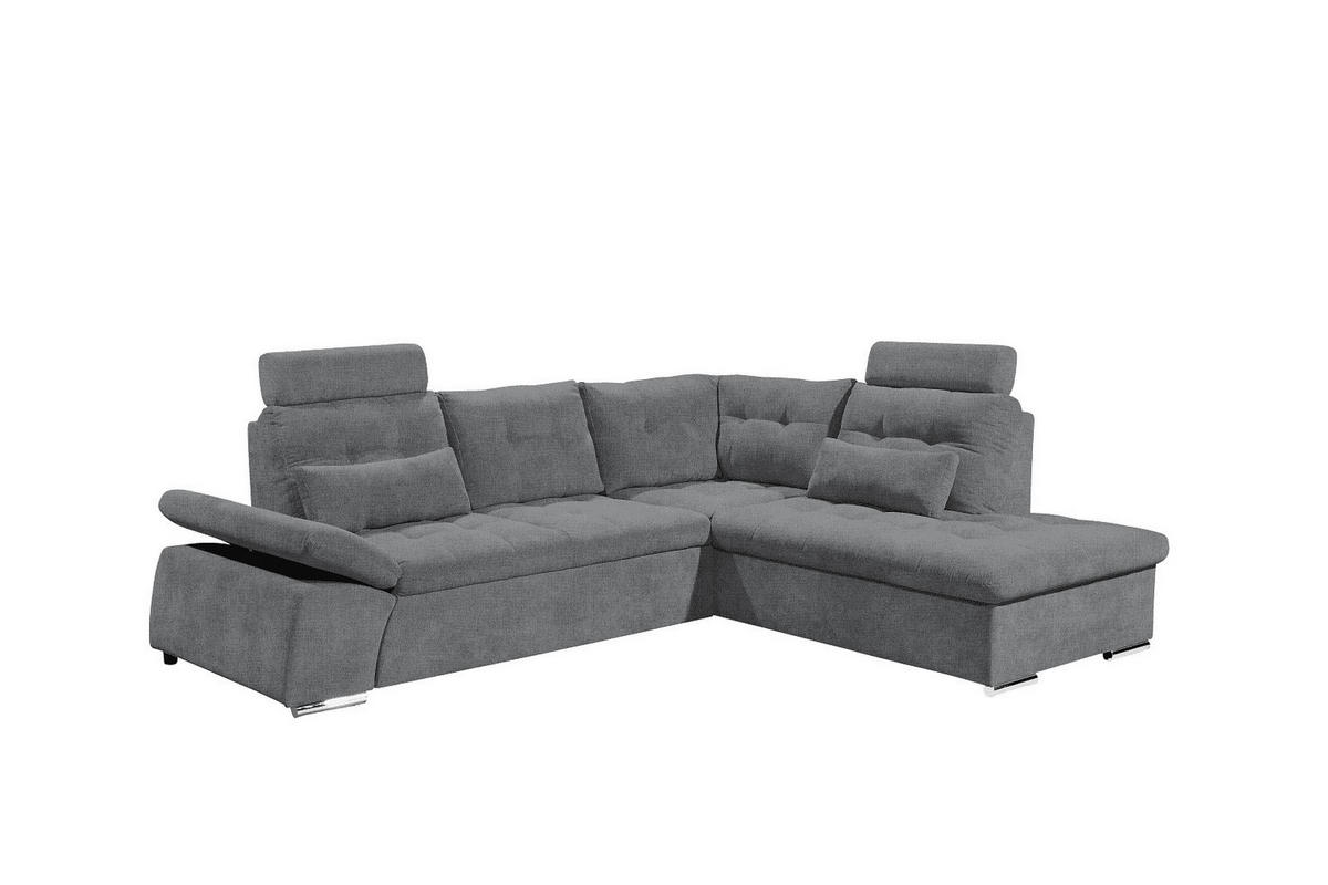 ECKSOFA mit Schlaffunktion, verstellbare Armlehne und Kopfstützen - Chromfarben/Anthrazit, Textil (219/260cm) - ed exciting design