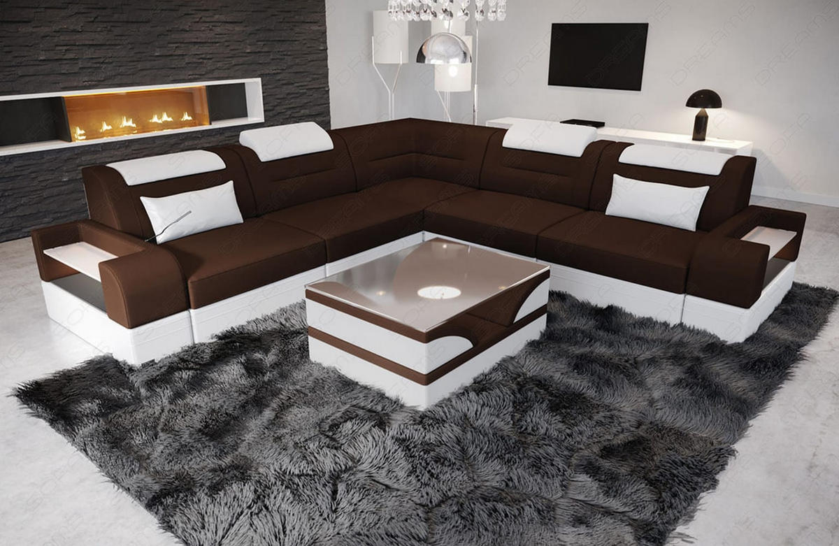 COUCH Trivento L-Form Dunkelbraun Weiß Mikrofaserstoff - Dunkelbraun, Kunststoff (274/274cm)