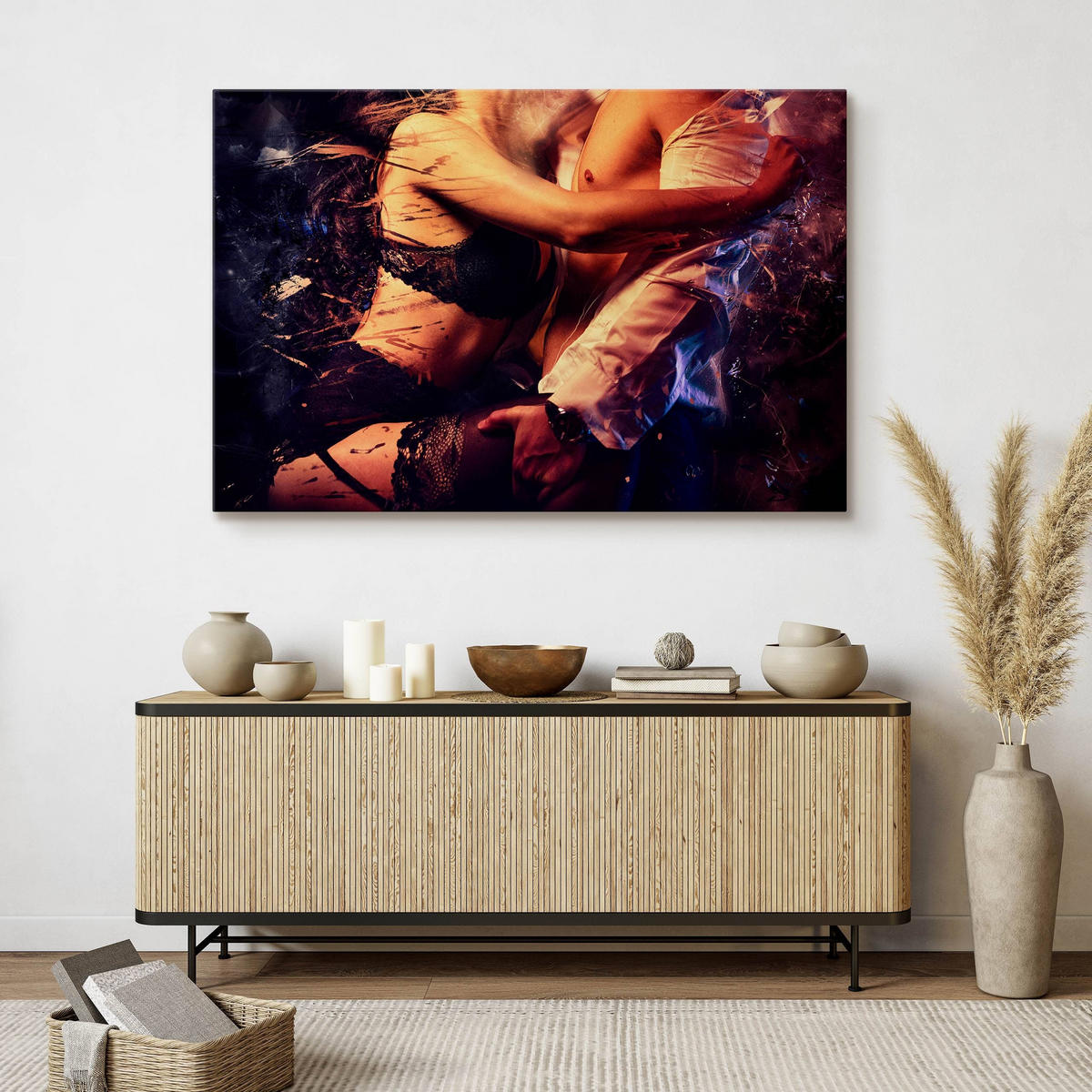 LEINWANDBILD Canvas Sexy Paar Erotik Akt 3D 100x70 - Blau/Beige, Textil (100/70cm) - Muralo