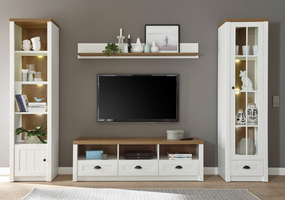 TV-LOWBOARD weiß Pinie, Eiche hell Landhaus, TV Unterteil 160 cm - Eichefarben/Weiß, Holzwerkstoff/Metall (160/47/43cm) - Furn.Design