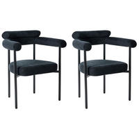 ESSZIMMERSTUHL 2er Set Stoff Schwarz Lyney - Schwarz, Textil (70/83/59cm) - Beliani