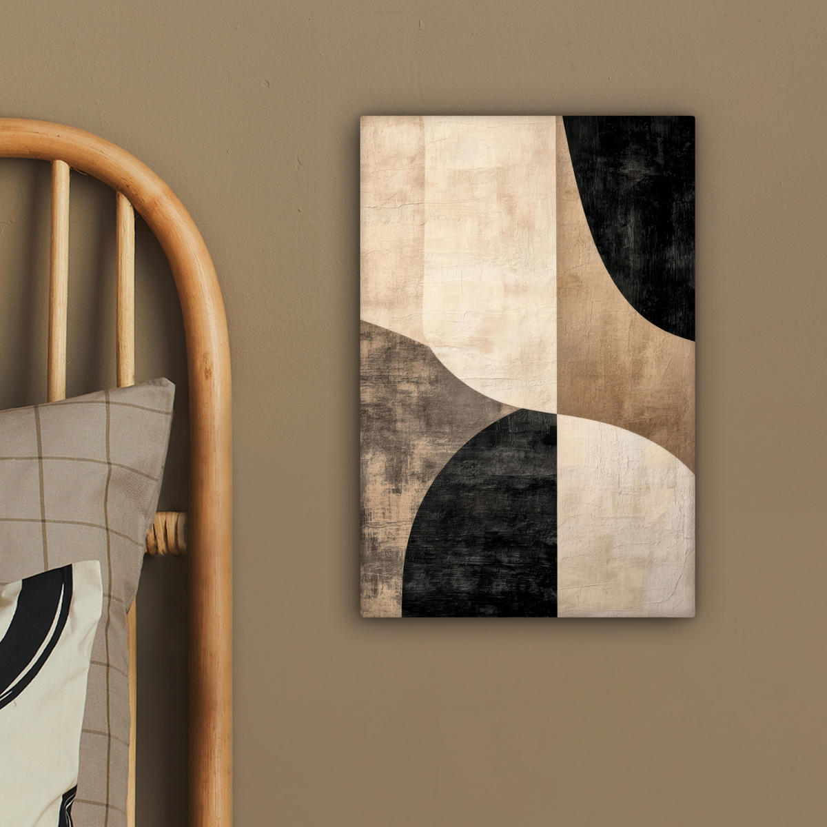 LEINWANDBILD Abstrakt - Flugzeuge - Schwarz - Rund Deko Wohnzimmer 20x30 cm - Beige, Textil (20/30cm) - MuchoWow