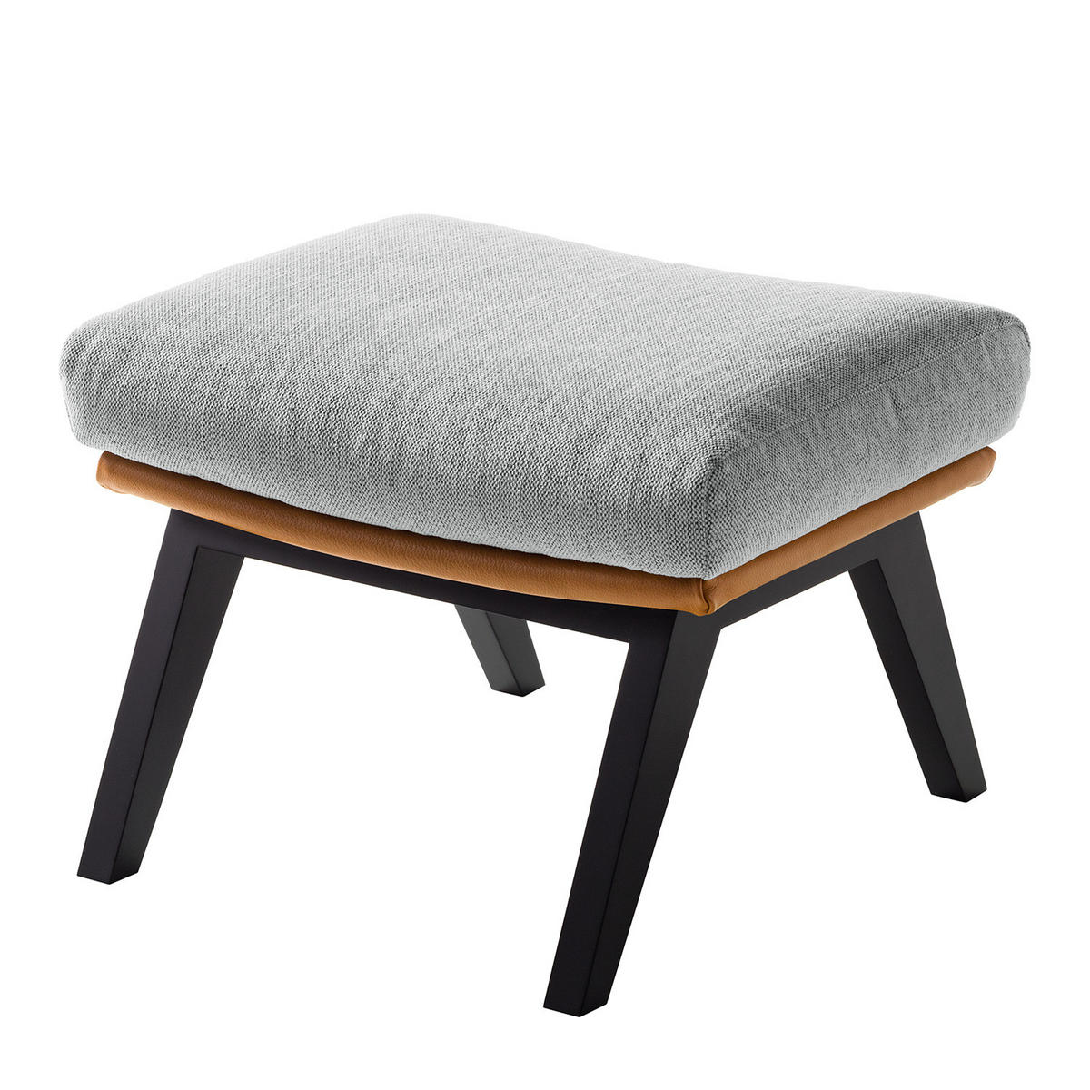 HOCKER mit Holzfüßen - Cognac/Hellgrau, Birkenholz/Textil (54/41/41cm) - home24
