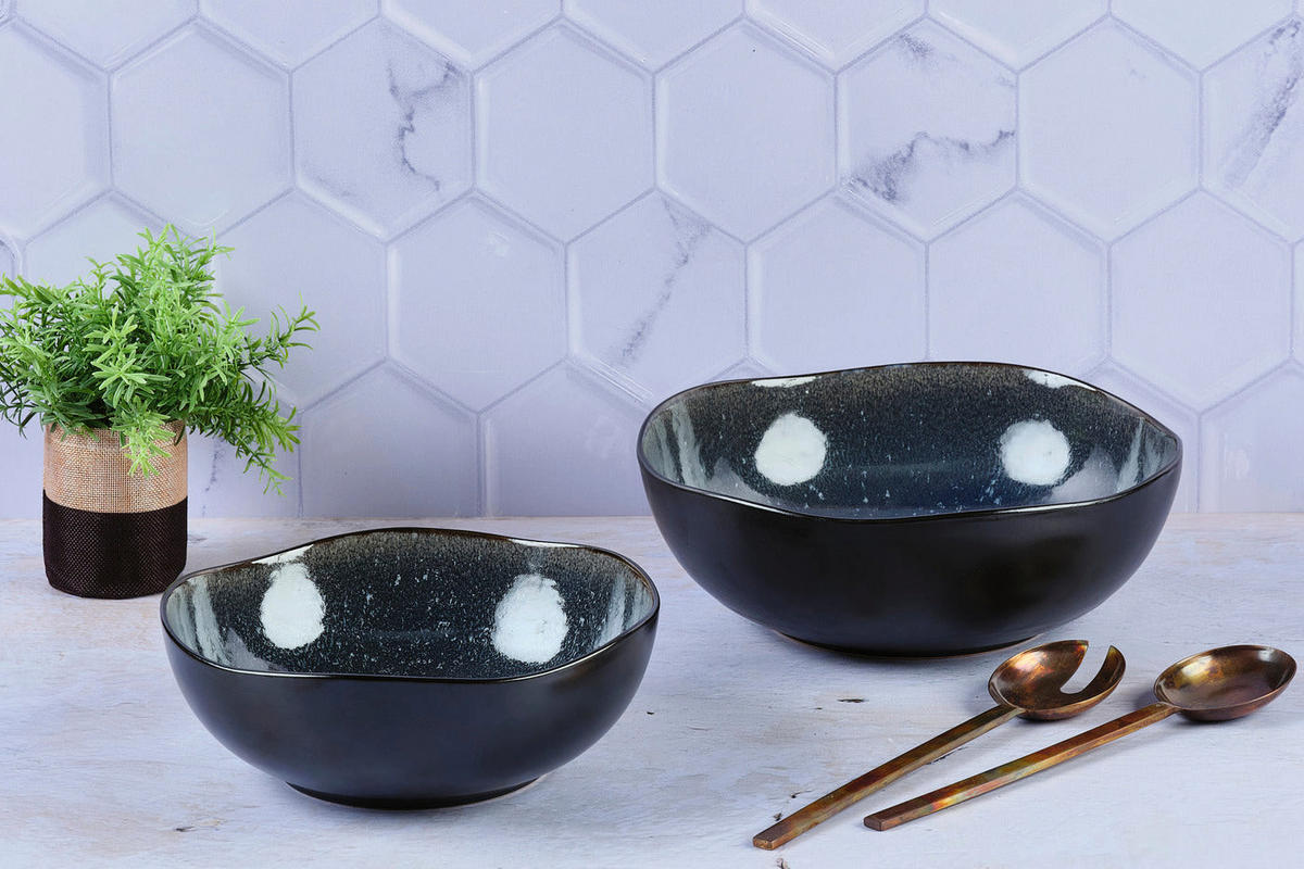 SALATSCHALEN Iris Ø24cm und Ø28,5cm - 2er-Set - Nachtblau - Blau, Keramik - Björn