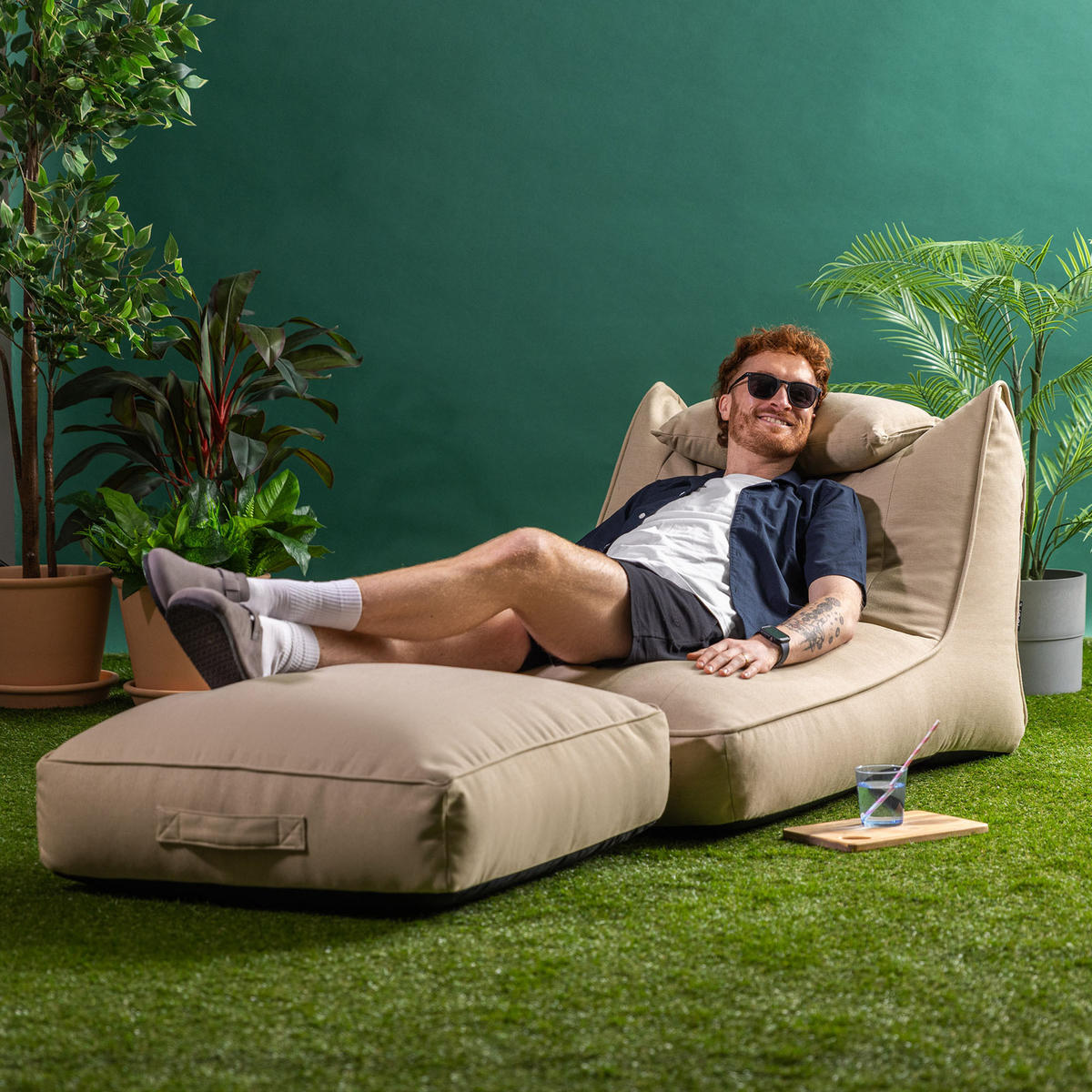 SITZSACK Outdoor mit Bodenkissen Nova - Beige, Textil (84/68/180cm) - icon