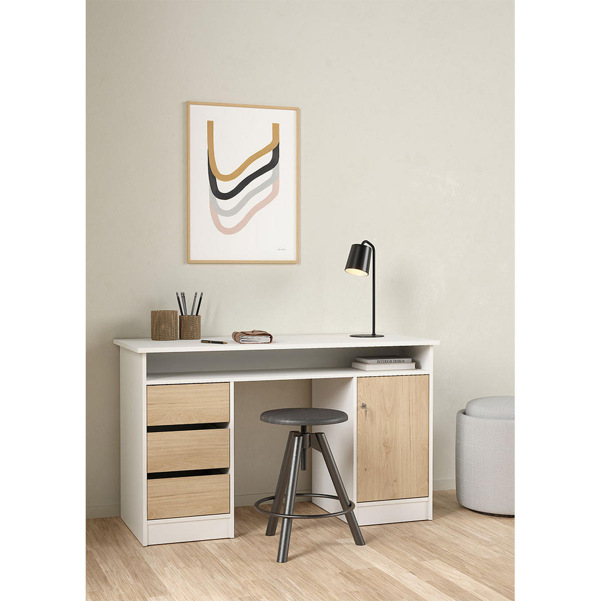 SCHREIBTISCH, FunctionPlus, Weiß, Holzwerkstoff, 126 x 55 x 76 cm - Weiß, Holzwerkstoff (55/126/76cm) - ebuy24