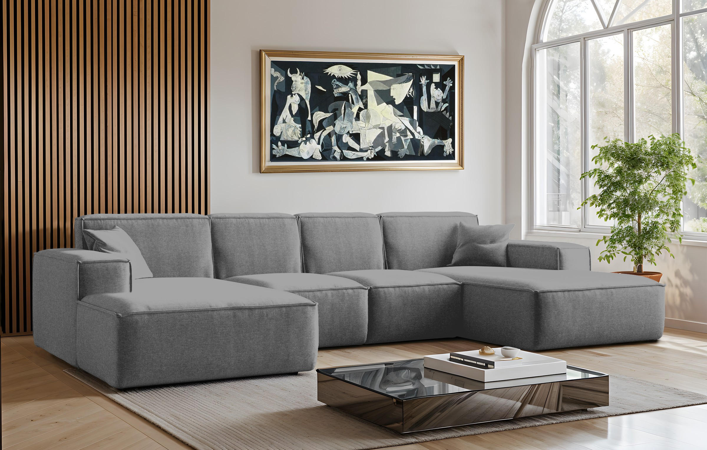 ECKSOFA U-Form Siena mit Stoff Maloy Grau - Grau, Holz (344/165cm) - Kaiser Möbel