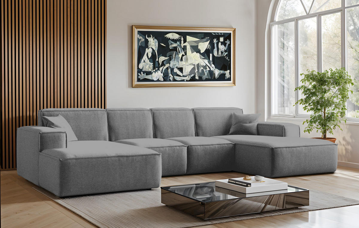 ECKSOFA U-Form Siena mit Stoff Maloy Grau - Grau, Holz (344/165cm) - Kaiser Möbel