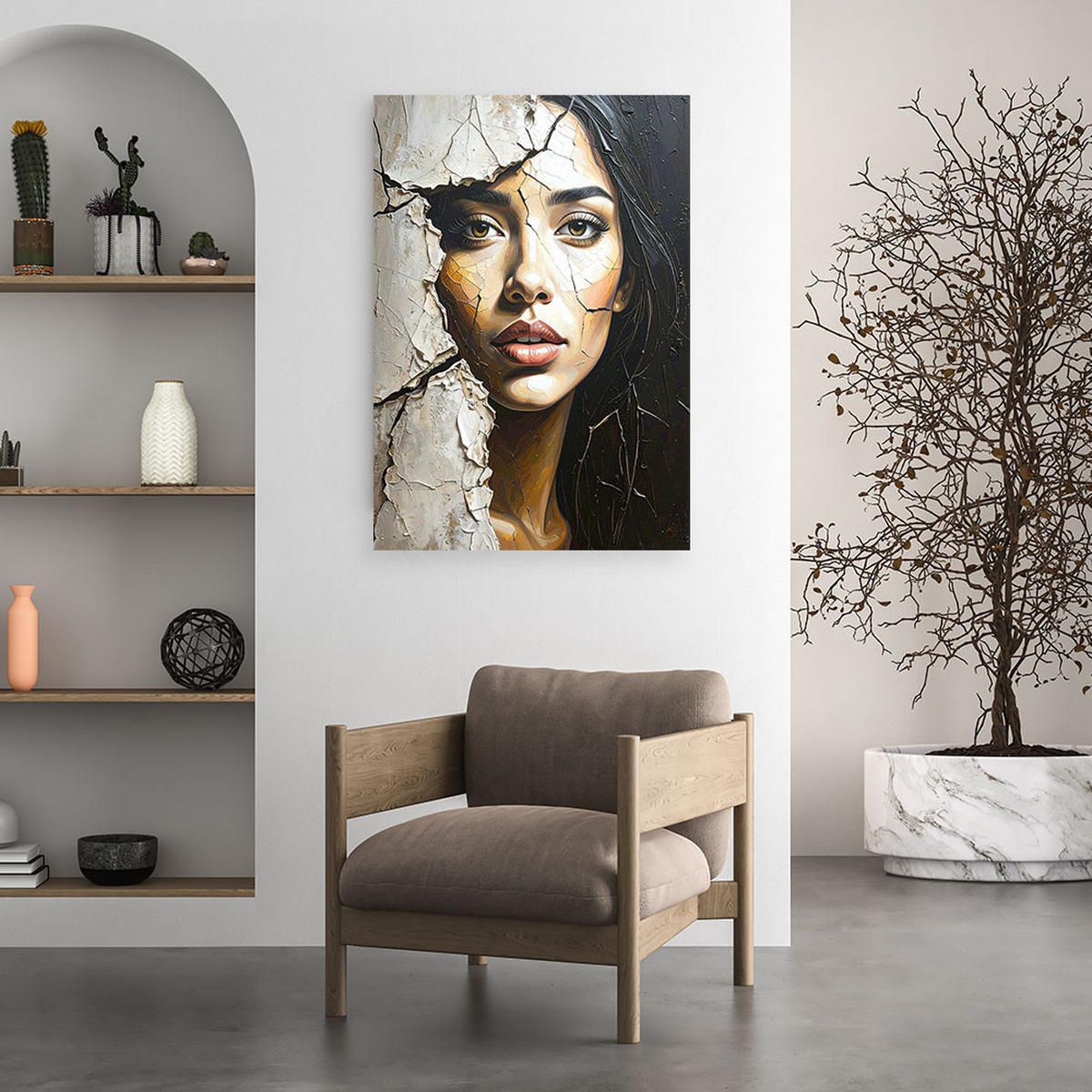 WANDBILD, Gesicht einer Frau Beton Glamour - Weiß, Textil (80/120cm) - Feeby