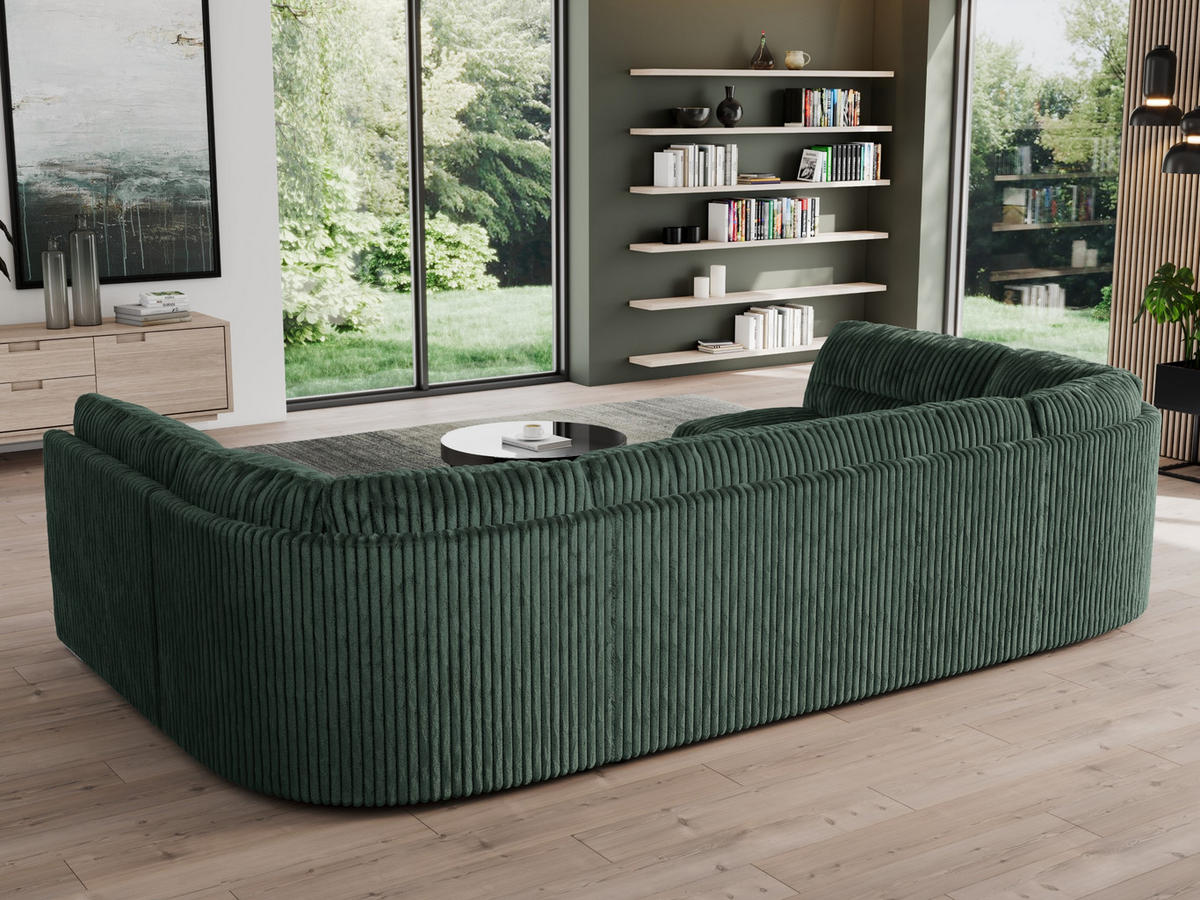 WOHNLANDSCHAFT MORBIDO U Grün Cord - Silberfarben/Grün, Textil/Metall (340/93/206cm) - MKS