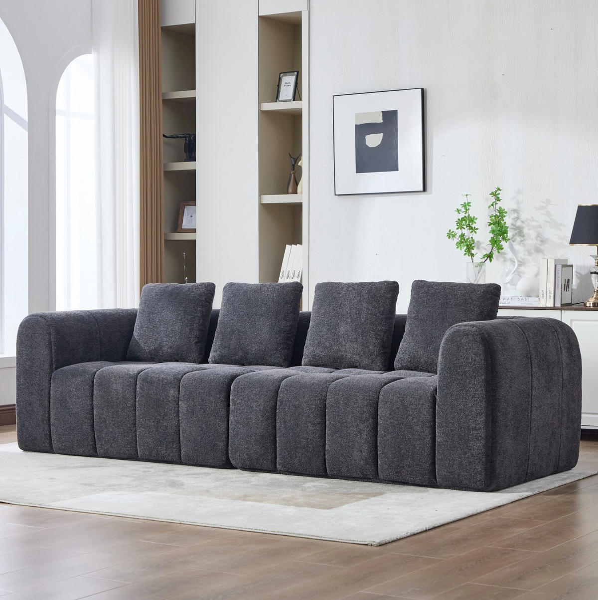 ECKSOFA 260/94,5/80 cm modular, montagefrei mit Samtbezug und tiefem Sitz, Dunkelgrau - Dunkelgrau, Textil (260/95.5cm) - Redom