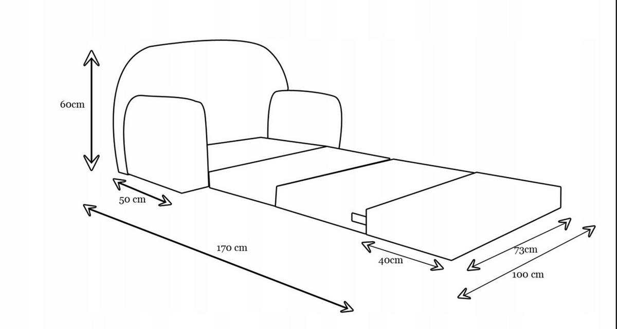 SOFA David - Ausklappbares Kindersofa aus Teddystoff mit Verlängerung - in Schwarz - Schwarz, Textil (100/60/50cm) - Fortisline