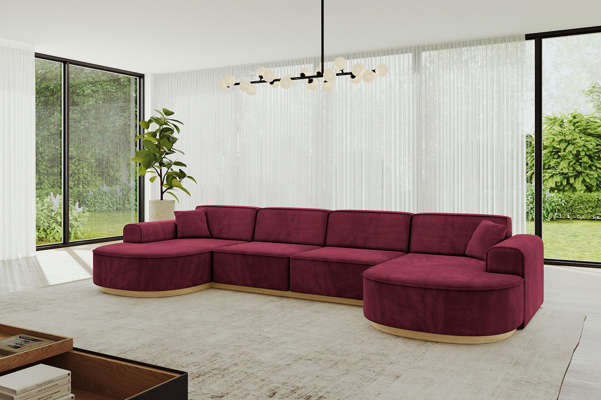 WOHNLANDSCHAFT MARI-U2-v2 - 388x171x83 cm Bordeaux Velours - Bordeaux, Holzwerkstoff/Textil (388/83/171cm) - ALTDECOR