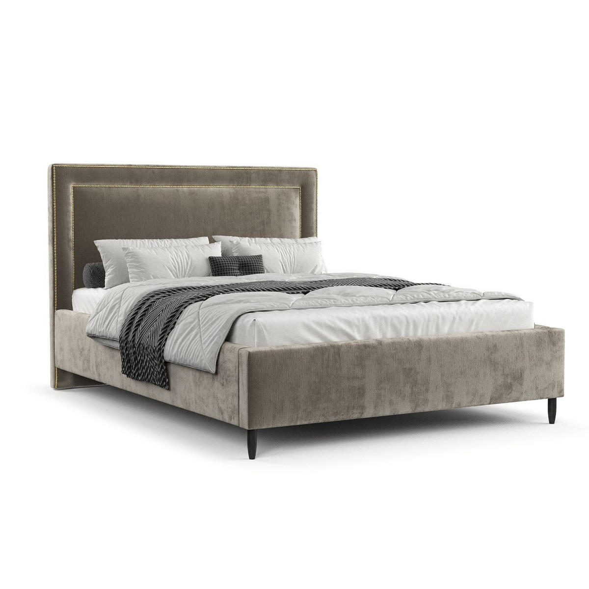 POLSTERBETT Baleine Beige 140/200 cm im Chenille-Stoff - Beige/Schwarz, Holz/Holzwerkstoff (140/200cm) - Maison de Reve