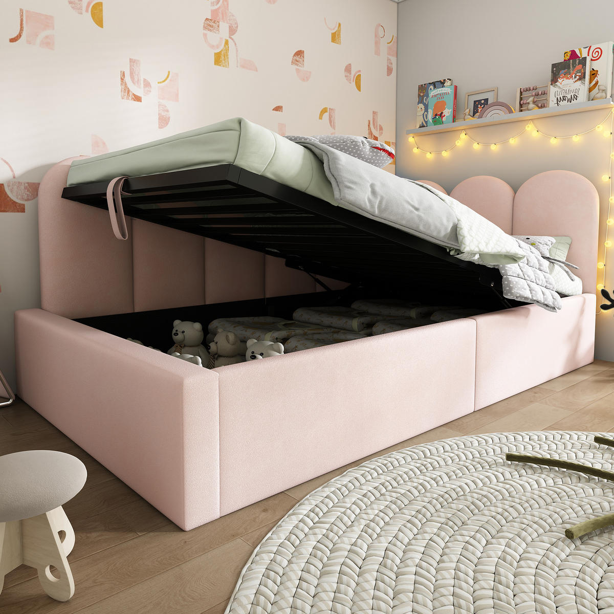 TAGESBETT mit Stauraum 90x200 cm Samt Rosa - Pink, Metall (90/200cm) - Meubliv