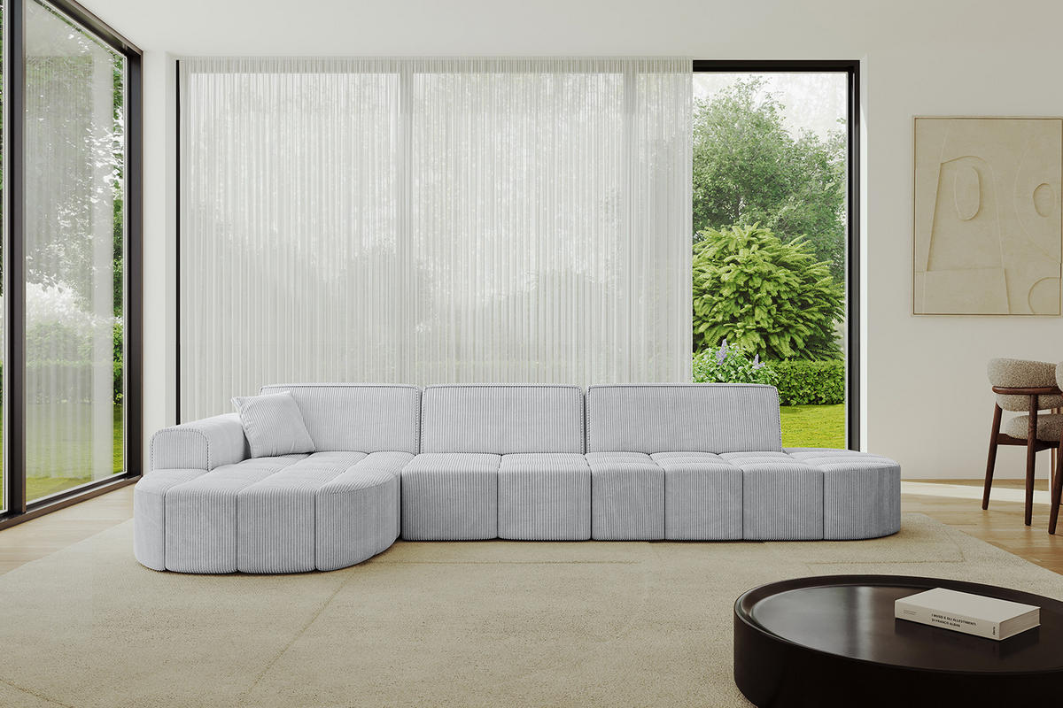 ECKSOFA Ottomane Links LIVO-L2 - 337x173x79,5 cm Grau - Grau, Holzwerkstoff/Textil (337/173cm) - ALTDECOR