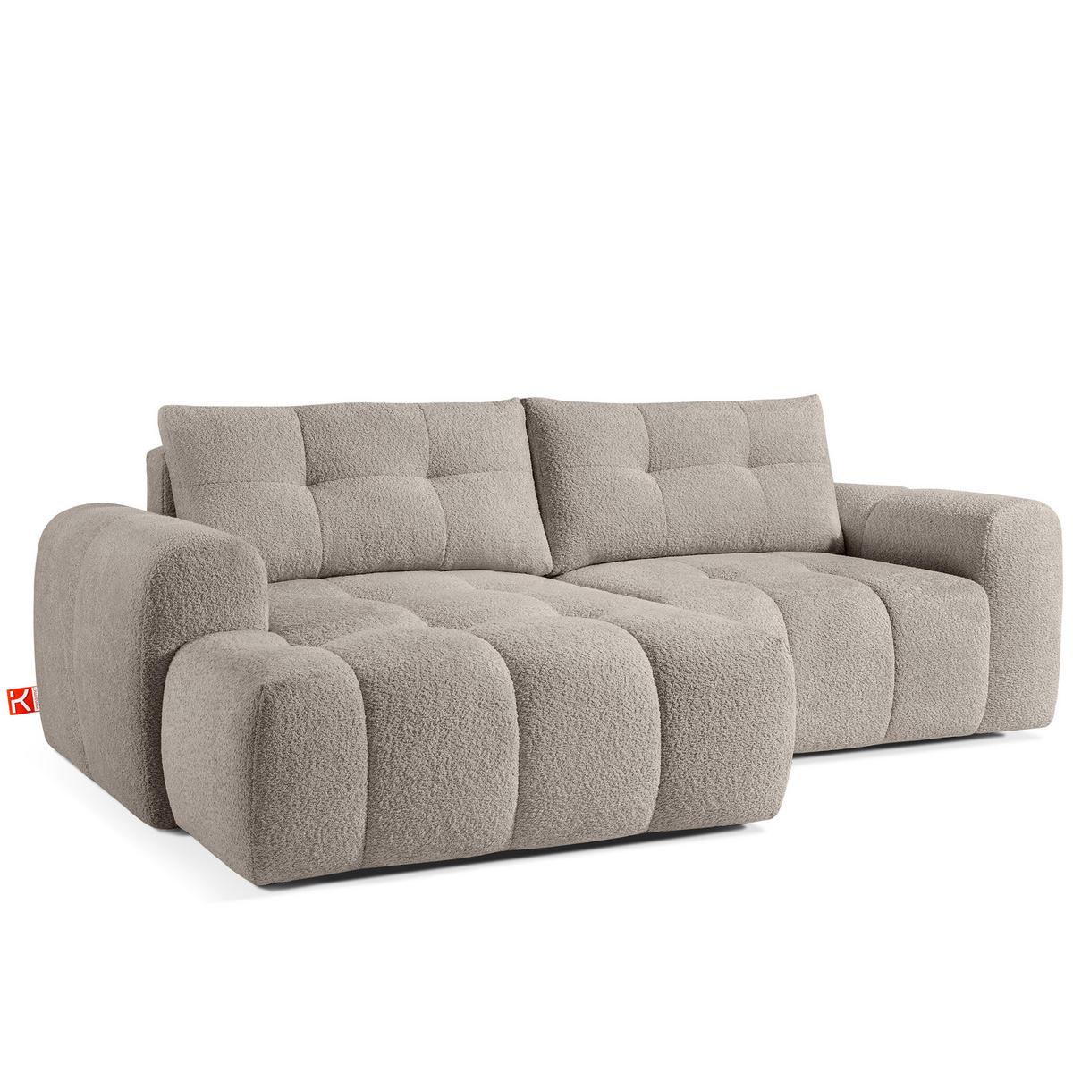 ECKSOFA MIT HOCKER RAVIA, Bouclé, Grau - Grau, Holz/Textil (96/50cm) - KONSIMO®