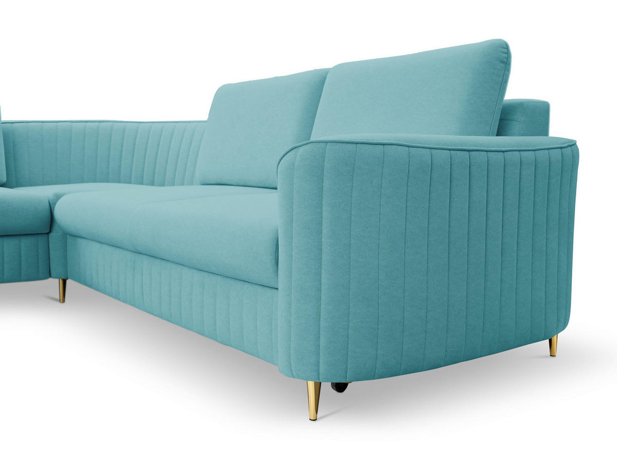 ECKSOFA VELA R-S Grün Velours-Stoff mit Schlaffunktion - Grün, Holz (251/251cm) - MASSENO